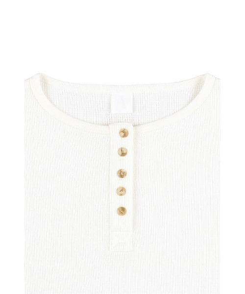 ALEXIA STAM(アリシアスタン)の「Waffle Henley Top /ワッフルヘンリーネックトップス(Tシャツ/カットソー・レディース・ホワイト/チャコールグレー/グレー・FREE)」の9枚目の写真