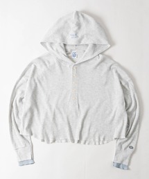 【15】〔DISCUS/ディスカス〕ヘンリーネック ワッフルフード クロップドロンT レディース