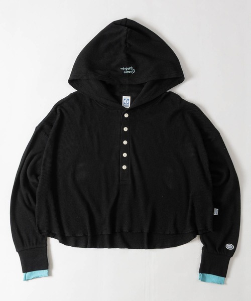 DISCUS（ディスカス）の「【15】〔DISCUS/ディスカス〕ヘンリーネック ワッフルフード クロップドロンT レディース（Tシャツ/カットソー・レディース・ブラック/オートミール/ワイン・LARGE/MEDIUM）」の18枚目の写真