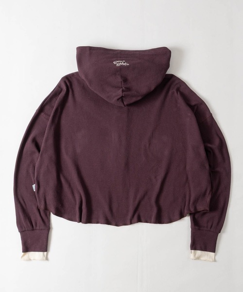 DISCUS（ディスカス）の「【15】〔DISCUS/ディスカス〕ヘンリーネック ワッフルフード クロップドロンT レディース（Tシャツ/カットソー・レディース・ブラック/オートミール/ワイン・LARGE/MEDIUM）」の7枚目の写真