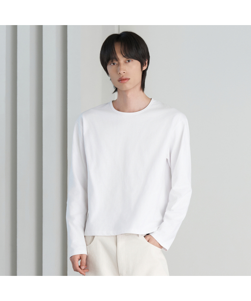 HYOJI(ヒョージ)の「26 FW ユーネックロングスリーブクロップTシャツ (3カラー)(Tシャツ/カットソー・メンズ・ホワイト/グレー/ブラック/チャコール・M/X-LARGE/L)」の2枚目の写真