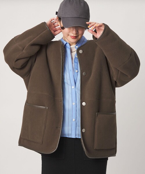 green label relaxing(グリーンレーベルリラクシング)の「【WEB限定】<at ease>フリース ボア リバーシブル ブルゾン(その他アウター・レディース・ダークグレー/オフホワイト/ダークブラウン・SHORT/36/38)」の3枚目の写真