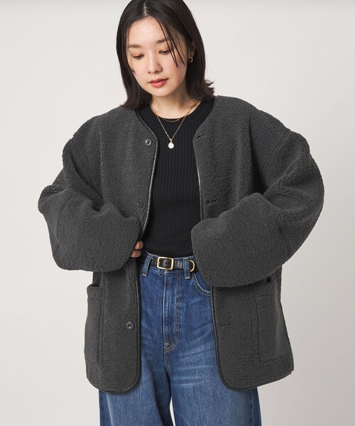 green label relaxing(グリーンレーベルリラクシング)の「【WEB限定】<at ease>フリース ボア リバーシブル ブルゾン(その他アウター・レディース・ダークグレー/オフホワイト/ダークブラウン・SHORT/36/38)」の12枚目の写真