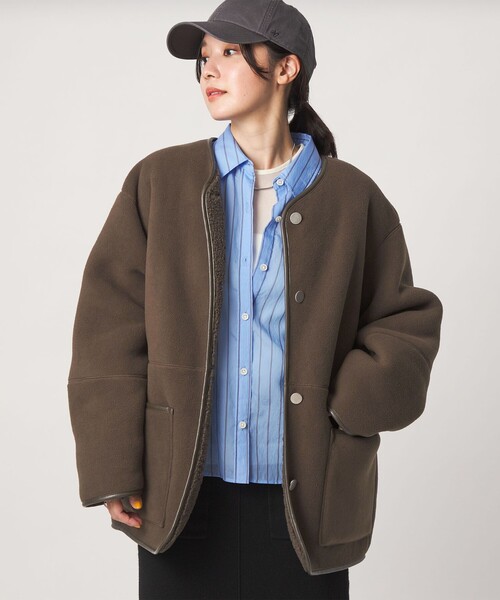 green label relaxing(グリーンレーベルリラクシング)の「【WEB限定】<at ease>フリース ボア リバーシブル ブルゾン(その他アウター・レディース・ダークグレー/オフホワイト/ダークブラウン・SHORT/36/38)」の17枚目の写真