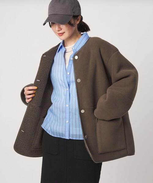 green label relaxing(グリーンレーベルリラクシング)の「【WEB限定】<at ease>フリース ボア リバーシブル ブルゾン(その他アウター・レディース・ダークグレー/オフホワイト/ダークブラウン・SHORT/36/38)」の18枚目の写真