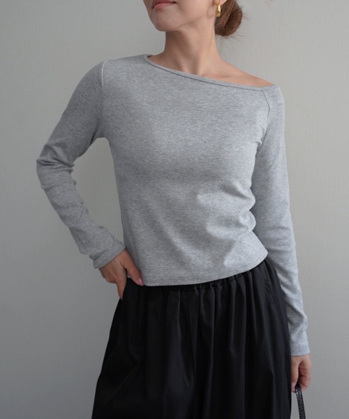 Rashik（ラシク）の「【Rashik】ワンショルダーフィットトップス（Tシャツ/カットソー・レディース・ホワイト/ブラック/グレー/ピンク・FREE）」の3枚目の写真