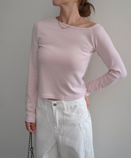 Rashik（ラシク）の「【Rashik】ワンショルダーフィットトップス（Tシャツ/カットソー・レディース・ホワイト/ブラック/グレー/ピンク・FREE）」の4枚目の写真