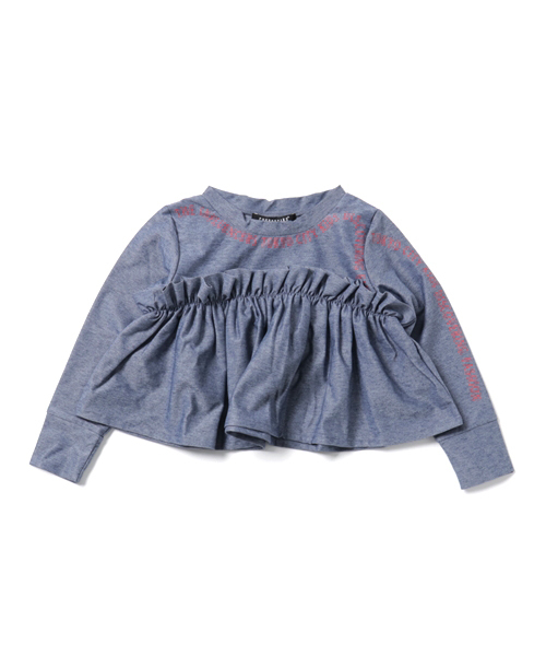 CHUBBYGANG（チャビーギャング）の「フリルデザインロングTシャツ（シャツ/ブラウス・キッズ・ブラック/インディゴブルー/ホワイト・120/160/110/130/140/150/100）」の3枚目の写真