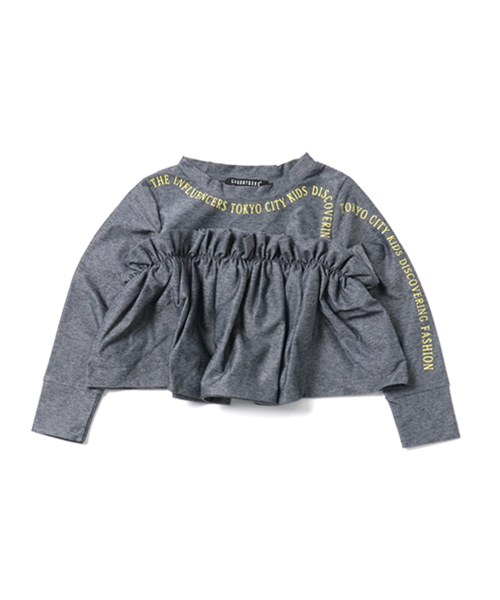 CHUBBYGANG（チャビーギャング）の「フリルデザインロングTシャツ（シャツ/ブラウス・キッズ・ブラック/インディゴブルー/ホワイト・120/160/110/130/140/150/100）」の2枚目の写真