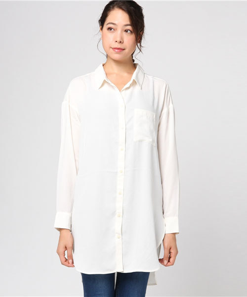 earth music&ecology(アースミュージックアンドエコロジー)の「とろみシャツワンピース(シャツワンピース・レディース・オフホワイト/ライトグレー/ネイビー/ストライプ・FREE)」の5枚目の写真