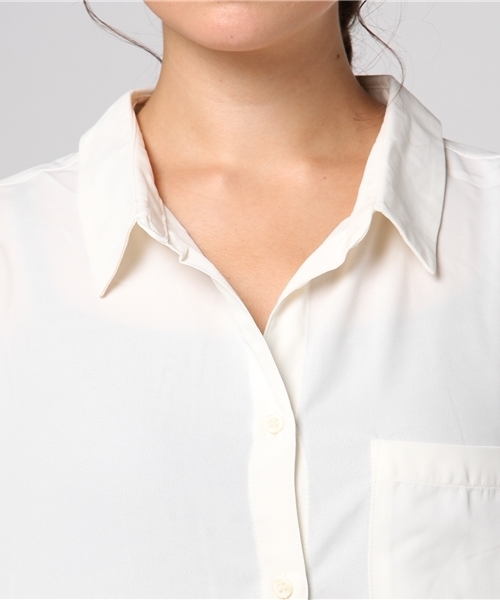 earth music&ecology(アースミュージックアンドエコロジー)の「とろみシャツワンピース(シャツワンピース・レディース・オフホワイト/ライトグレー/ネイビー/ストライプ・FREE)」の9枚目の写真