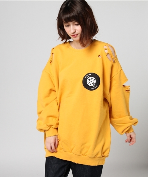 PUNYUS（プニュズ）の「レコード刺繍クラッシュスウェット（スウェット・レディース・ホワイト/ブラック/レッド/ピンク/イエロー/グリーン・4/3）」の8枚目の写真