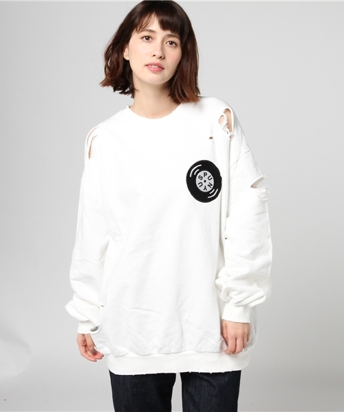 PUNYUS（プニュズ）の「レコード刺繍クラッシュスウェット（スウェット・レディース・ホワイト/ブラック/レッド/ピンク/イエロー/グリーン・4/3）」の2枚目の写真