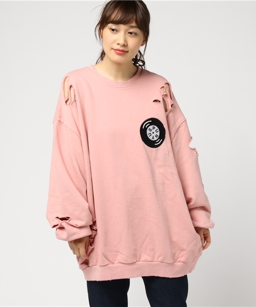 PUNYUS（プニュズ）の「レコード刺繍クラッシュスウェット（スウェット・レディース・ホワイト/ブラック/レッド/ピンク/イエロー/グリーン・4/3）」の5枚目の写真