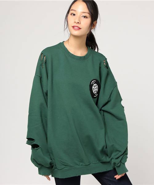 PUNYUS（プニュズ）の「レコード刺繍クラッシュスウェット（スウェット・レディース・ホワイト/ブラック/レッド/ピンク/イエロー/グリーン・4/3）」の4枚目の写真