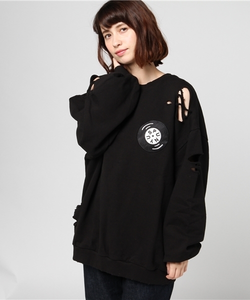 PUNYUS（プニュズ）の「レコード刺繍クラッシュスウェット（スウェット・レディース・ホワイト/ブラック/レッド/ピンク/イエロー/グリーン・4/3）」の3枚目の写真