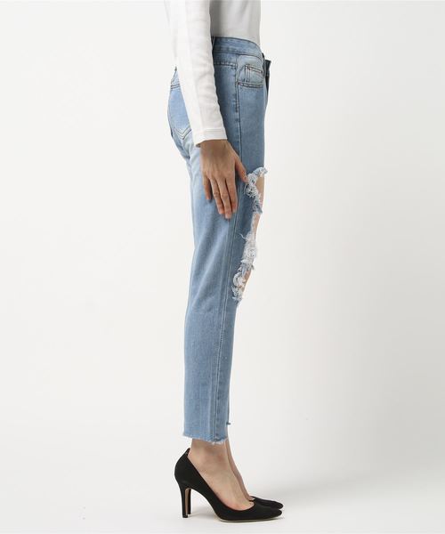 STYLEBLOCK（スタイルブロック）の「クラッシュダメージボーイズデニムパンツ（デニムパンツ・レディース・ブルー・L/M/S）」の2枚目の写真