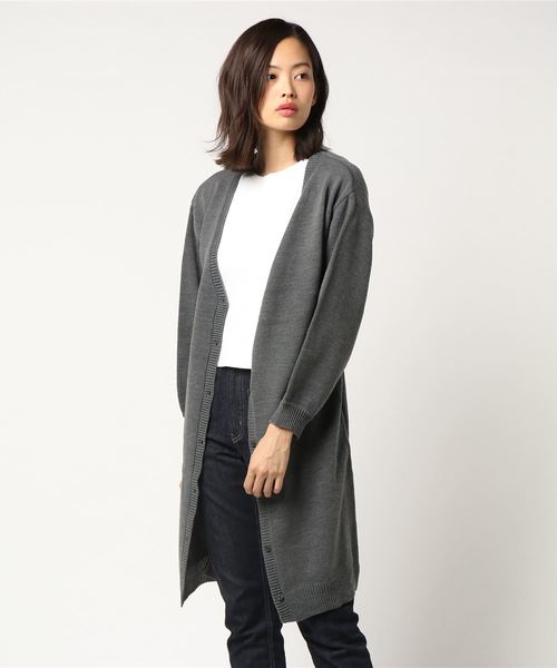 LBC(エルビーシー)の「バックベルトロングカーディガン(カーディガン/ボレロ・レディース・チャコールグレー/ライトパープル/ベージュ・MEDIUM/LARGE)」の2枚目の写真