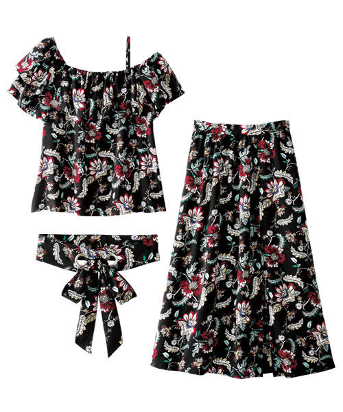 GeeRA（ジーラ）の「２ＷＡＹブラウス＆スリットスカート【２点セット】（アンサンブル・レディース・ブラック/レンガ・LARGE/X-LARGE/MEDIUM）」の12枚目の写真