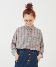 CUBE SUGAR | 先染めガーゼツイルチェック8分袖ビッグシャツ(シャツ/ブラウス)
