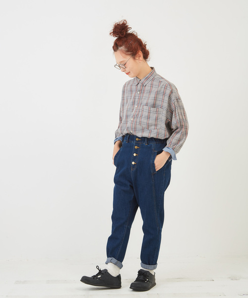 CUBE SUGAR(キューブシュガー)の「先染めガーゼツイルチェック8分袖ビッグシャツ(シャツ/ブラウス・レディース・ナチュラル/グレー/レッド系その他/グリーン系その他・M)」の5枚目の写真