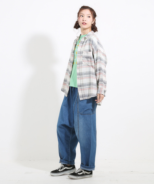 CUBE SUGAR(キューブシュガー)の「先染めガーゼツイルチェック8分袖ビッグシャツ(シャツ/ブラウス・レディース・ナチュラル/グレー/レッド系その他/グリーン系その他・M)」の6枚目の写真