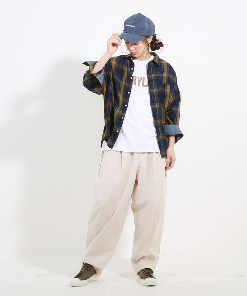 CUBE SUGAR(キューブシュガー)の「先染めガーゼツイルチェック8分袖ビッグシャツ(シャツ/ブラウス・レディース・ナチュラル/グレー/レッド系その他/グリーン系その他・M)」の7枚目の写真