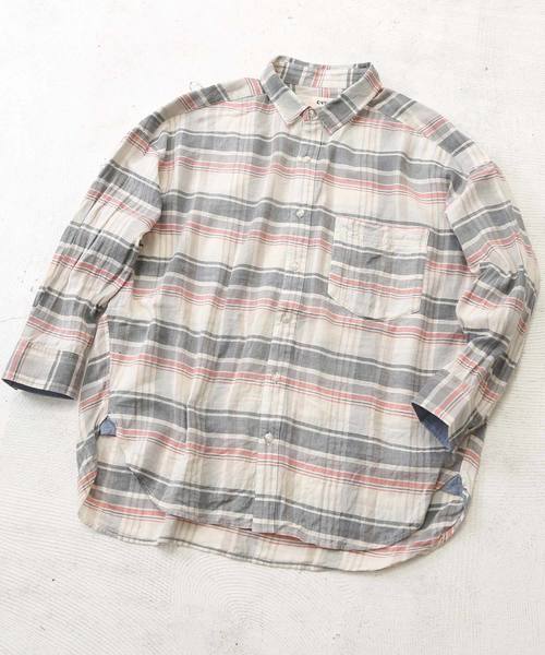 CUBE SUGAR(キューブシュガー)の「先染めガーゼツイルチェック8分袖ビッグシャツ(シャツ/ブラウス・レディース・ナチュラル/グレー/レッド系その他/グリーン系その他・M)」の11枚目の写真