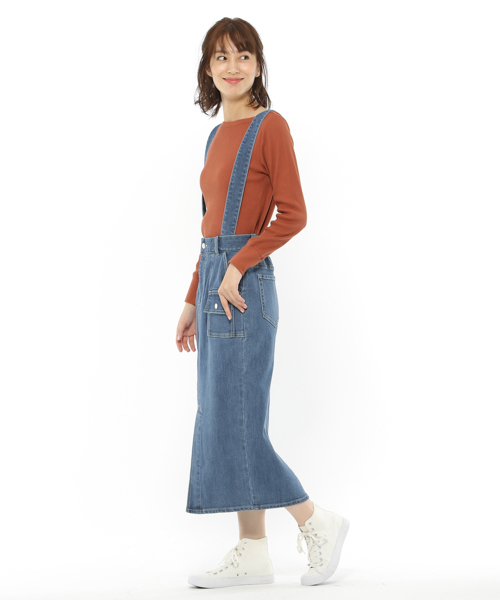 LAKOLE(ラコレ)の「ブッシュポケットサスペンダー付きデニムスカート / LAKOLE(デニムスカート・レディース・サックスブルー/ブルー・SMALL/MEDIUM)」の4枚目の写真