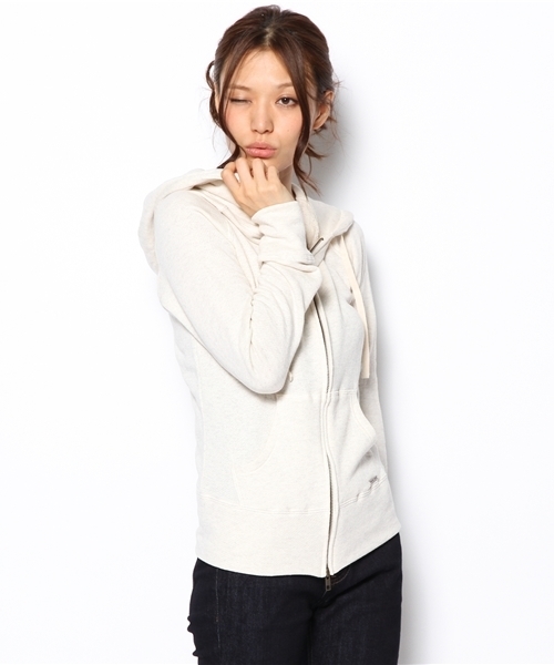 laule'a sunny side store(ラウレアサニーサイドストア)の「ベーシック裏毛ジップアップパーカー(パーカー・レディース・ベージュ/アイボリー/ブルー/杢グレー・FREE)」の2枚目の写真