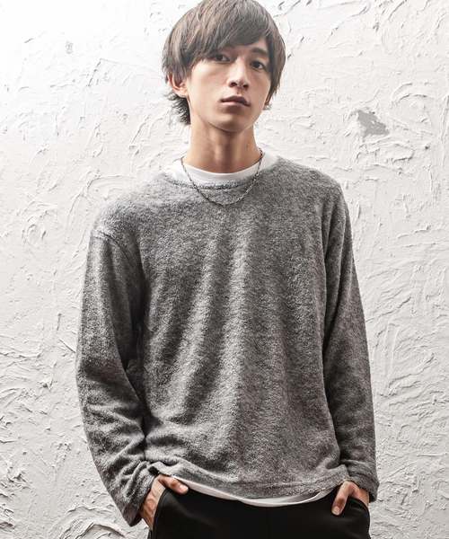 MinoriTY(マイノリティ)の「(2点セット)アンサンブル/ニットソー/ブークレパイル長袖+長袖(Tシャツ/カットソー・メンズ・ブラック/ネイビー/杢グレー/ワイン・M/L)」の1枚目の写真