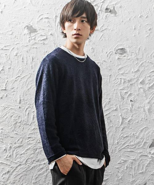 MinoriTY(マイノリティ)の「(2点セット)アンサンブル/ニットソー/ブークレパイル長袖+長袖(Tシャツ/カットソー・メンズ・ブラック/ネイビー/杢グレー/ワイン・M/L)」の3枚目の写真