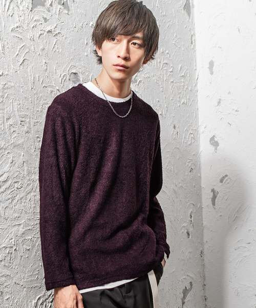 MinoriTY(マイノリティ)の「(2点セット)アンサンブル/ニットソー/ブークレパイル長袖+長袖(Tシャツ/カットソー・メンズ・ブラック/ネイビー/杢グレー/ワイン・M/L)」の4枚目の写真
