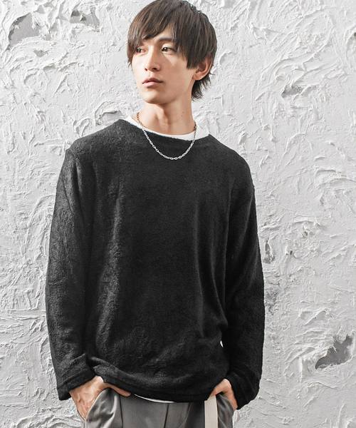 MinoriTY(マイノリティ)の「(2点セット)アンサンブル/ニットソー/ブークレパイル長袖+長袖(Tシャツ/カットソー・メンズ・ブラック/ネイビー/杢グレー/ワイン・M/L)」の2枚目の写真