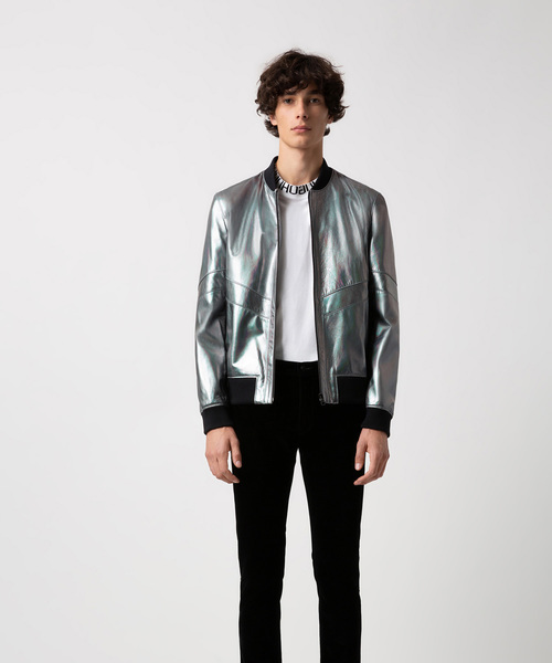 極美品✨HUGO BOSS ボンバージャケット ラムレザー 希少色 シルバー HUGO（ヒューゴ）の「レギュラーフィット ボンバー ジャケット イン