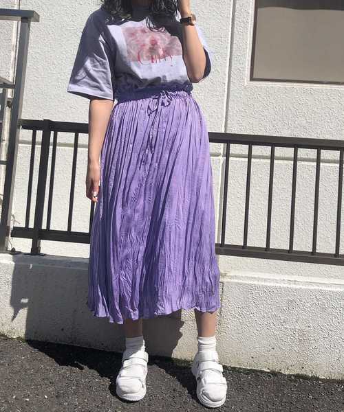 one after another NICE CLAUP（ワンアフターアナザーナイスクラップ）の「クリンクル加工プリーツスカート（スカート・レディース・ベージュ/パープル/サックスブルー/アイボリー・FREE）」の5枚目の写真