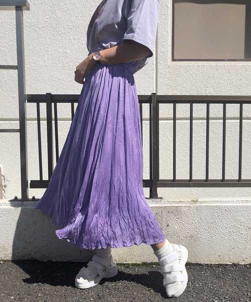 one after another NICE CLAUP（ワンアフターアナザーナイスクラップ）の「クリンクル加工プリーツスカート（スカート・レディース・ベージュ/パープル/サックスブルー/アイボリー・FREE）」の6枚目の写真