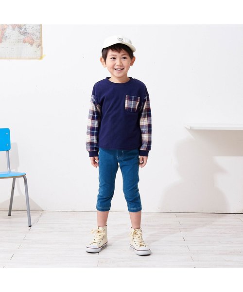 apres les cours（アプレレクール）の「/7分丈デニムニット/7days Style pants（デニムパンツ・キッズ・ネイビー/ブルー・90/100/110/120/80/130/70）」の8枚目の写真