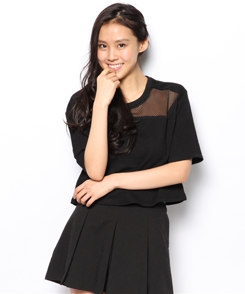 DISCOAT（ディスコート）の「【Discoaｔ】メッシュ切替プルオーバー（Tシャツ/カットソー・レディース・オフホワイト/ブラック・ﾌﾘ-）」の2枚目の写真