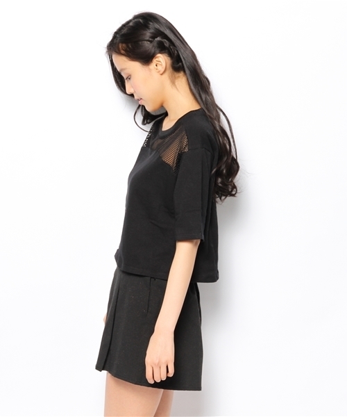 DISCOAT（ディスコート）の「【Discoaｔ】メッシュ切替プルオーバー（Tシャツ/カットソー・レディース・オフホワイト/ブラック・ﾌﾘ-）」の8枚目の写真