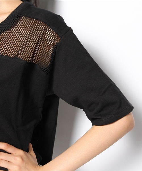DISCOAT（ディスコート）の「【Discoaｔ】メッシュ切替プルオーバー（Tシャツ/カットソー・レディース・オフホワイト/ブラック・ﾌﾘ-）」の5枚目の写真
