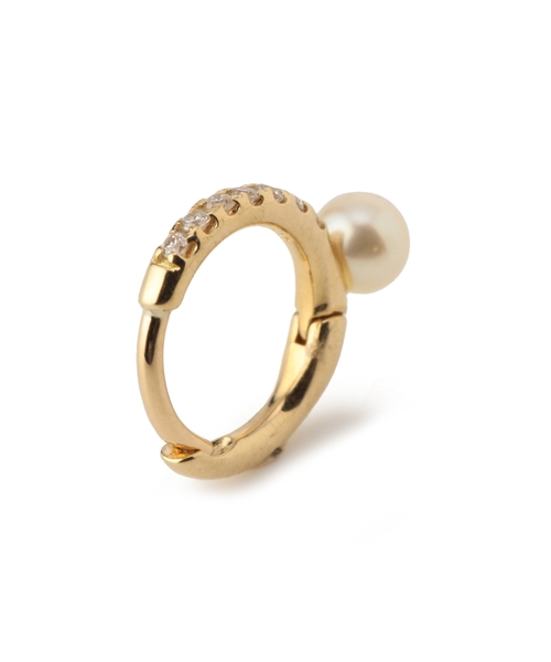 Hirotaka ヒロタカ 片耳 ピアス パール ダイヤモンドバー ゴールド