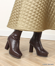 RANDA | 円柱ヒールストレッチショートブーツ(ブーツ)