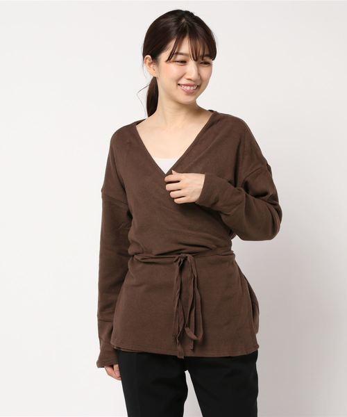STYLEBLOCK（スタイルブロック）の「起毛フライスカシュクール2WAYカットソー（Tシャツ/カットソー・レディース・ブラック/ベージュ/ブラウン/アイボリー・M）」の4枚目の写真