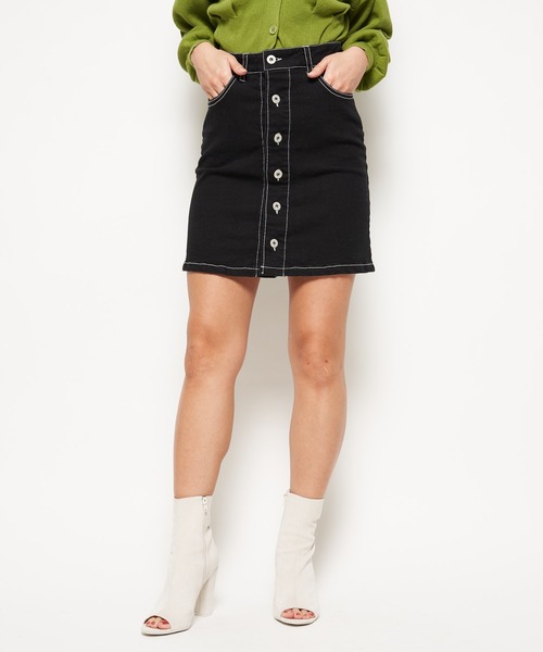 SPIRALGIRL（スパイラルガール）の「バイカラーステッチミニスカート（デニムスカート・レディース・ブラック/ライトブルー/ホワイト・S/M）」の3枚目の写真