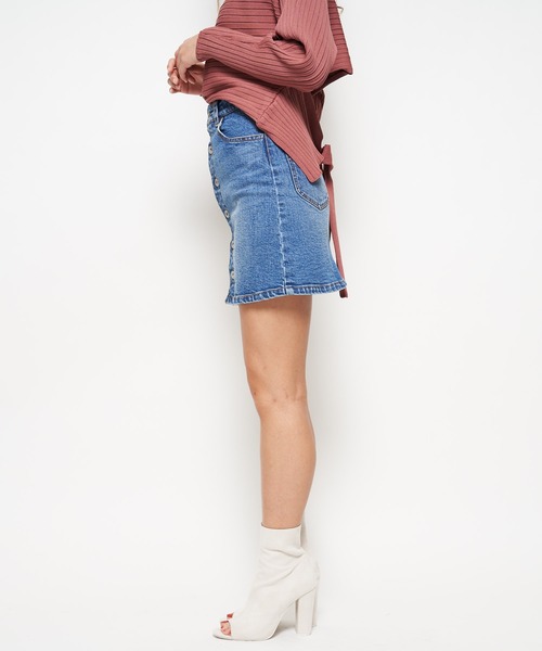 SPIRALGIRL（スパイラルガール）の「バイカラーステッチミニスカート（デニムスカート・レディース・ブラック/ライトブルー/ホワイト・S/M）」の5枚目の写真