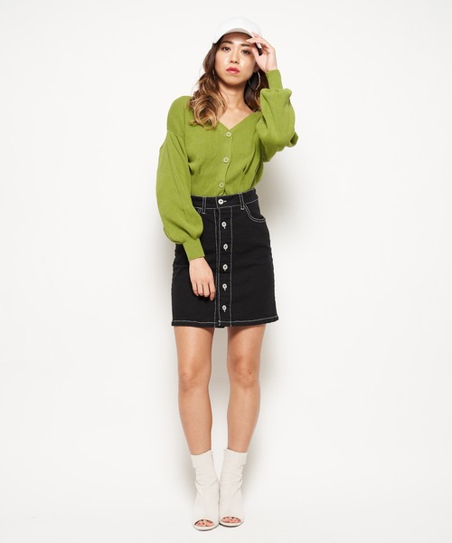 SPIRALGIRL（スパイラルガール）の「バイカラーステッチミニスカート（デニムスカート・レディース・ブラック/ライトブルー/ホワイト・S/M）」の8枚目の写真