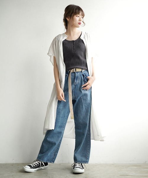 zootie(ズーティー)の「コットンガーゼ ロングシャツワンピース(ワンピース・レディース・ネイビー/ピンク/モカ/ブラック/グレイッシュブルー/ミント/ホワイト/マスタード/ライトグリーン/ダークパープル/ブラウン・フリー)」の2枚目の写真