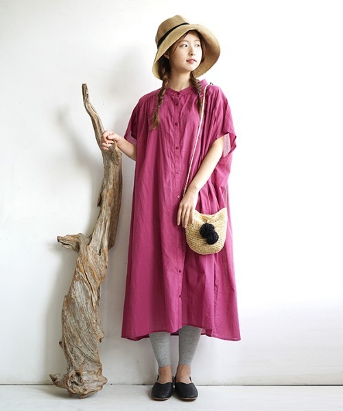 zootie(ズーティー)の「コットンガーゼ ロングシャツワンピース(ワンピース・レディース・ネイビー/ピンク/モカ/ブラック/グレイッシュブルー/ミント/ホワイト/マスタード/ライトグリーン/ダークパープル/ブラウン・フリー)」の11枚目の写真
