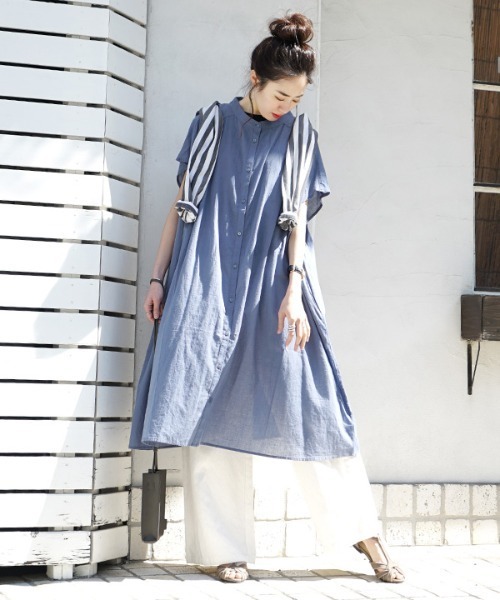 zootie(ズーティー)の「コットンガーゼ ロングシャツワンピース(ワンピース・レディース・ネイビー/ピンク/モカ/ブラック/グレイッシュブルー/ミント/ホワイト/マスタード/ライトグリーン/ダークパープル/ブラウン・フリー)」の8枚目の写真